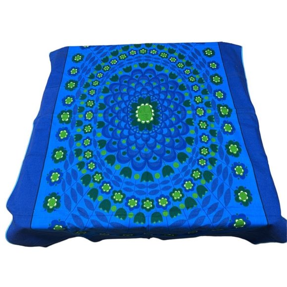 Blue Green Mandala Tablecloth Scarf Wall Hanging Boho Hippie 38" x 60" - Picture 4 of 5